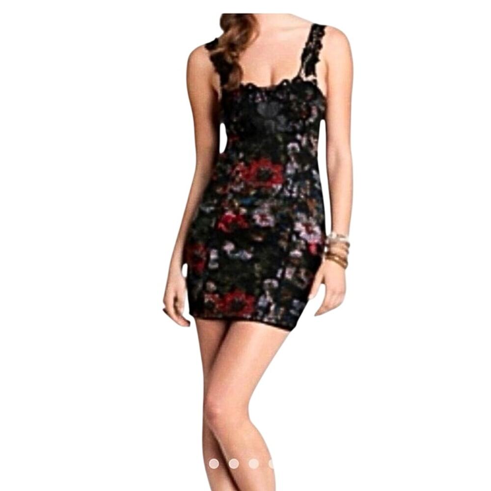 Free People black floral mini dress lace sleeveless